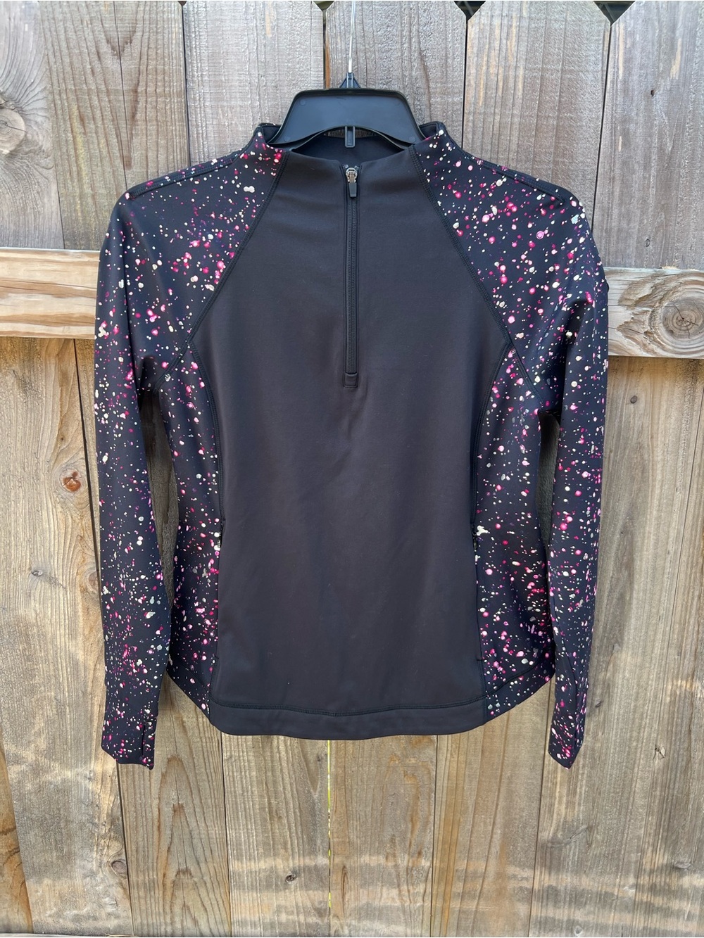 T by Talbots Petite Medium Black Metallic Splatter Quarter Zip Pullover